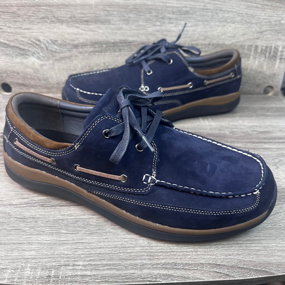 Propet Pomeroy Boat Shoes Mens 15 W(E) Navy Nautical Loafers Orthopedic NEW